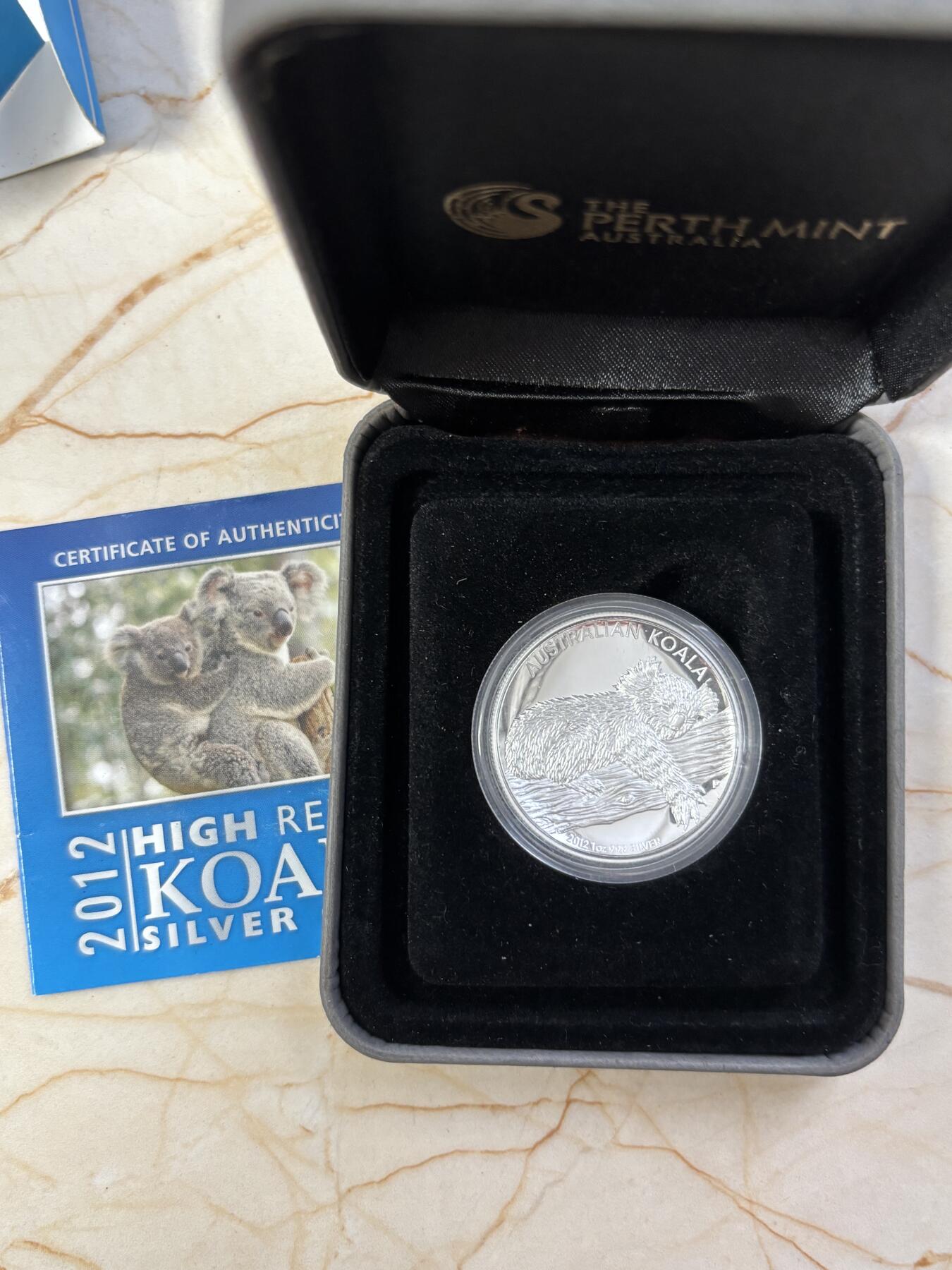 第184期拍卖 澳大利亚2012年考拉系列1盎司高浮雕加厚精制纪念银币，999银，