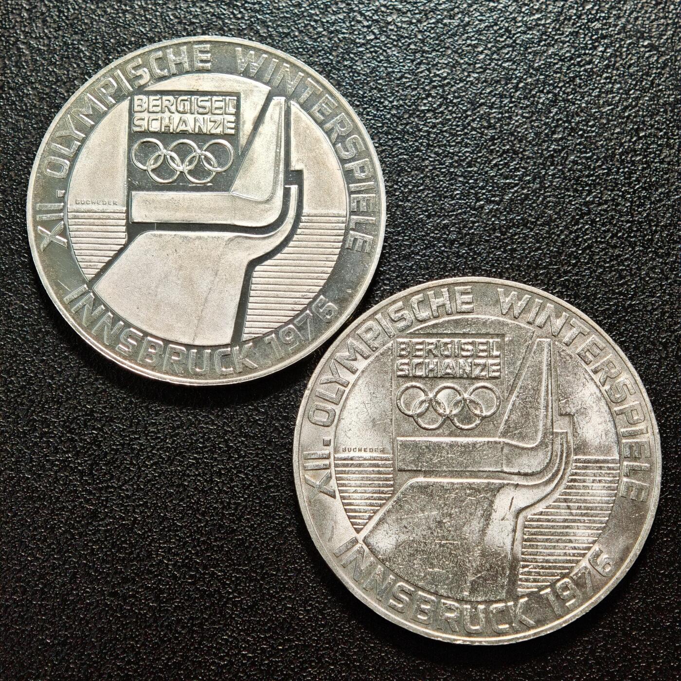 【德藏】世界币章拍卖第156期（拍品征集中~欢迎藏友联系） 2枚一组 1976年 奥地利因斯布鲁克冬季奥运会100先令纪念银币 精制普制各一枚 直径约：36mm/枚；重约：23.8g/枚