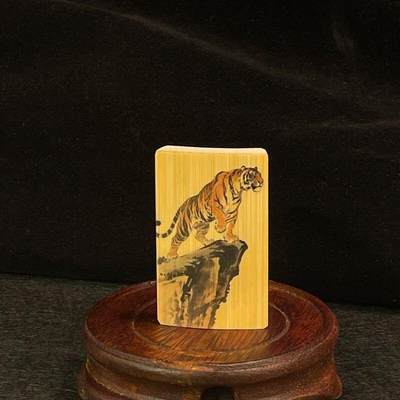 听雨轩（34）天然彩绘实心玉竹牌专场 - 实心玉竹牌  上山猛虎 4*6cm