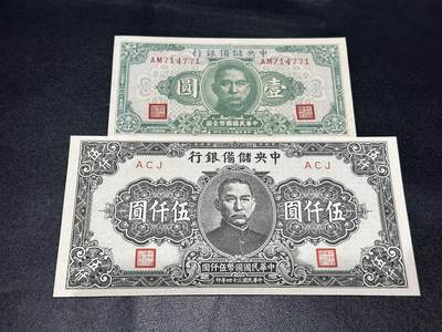《外钞收藏家》第五百九十一期（畅拍场）（本平台长期征集拍品、欢迎藏友们联系合作） - 中央储备银行 壹元和五千元 2张一起 AU品相