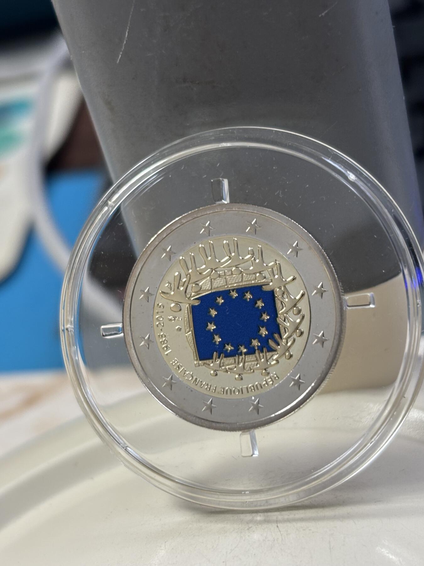 第184期拍卖 法国2015年欧盟旗帜30周年2欧精制双金属纪念币，发行10000枚