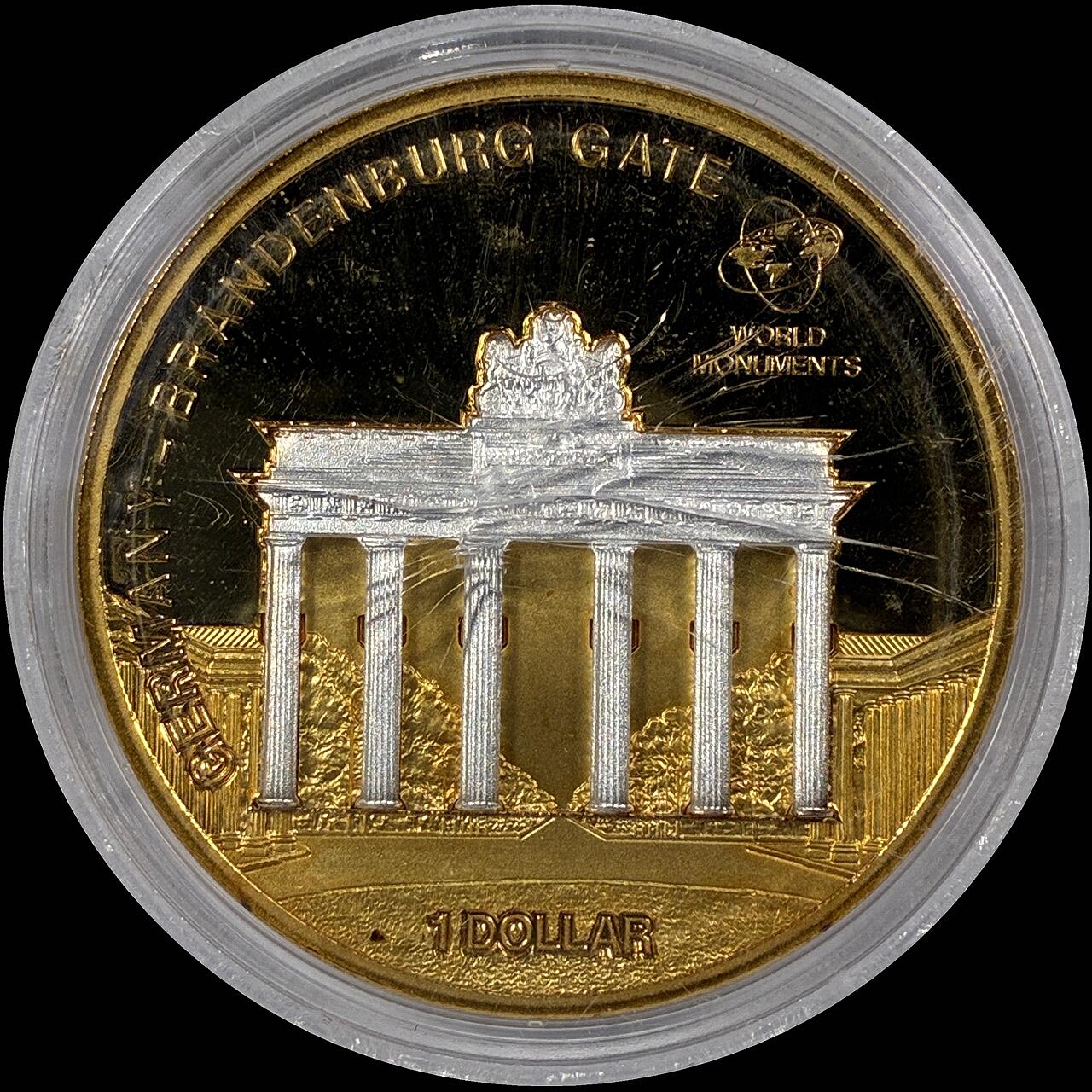 【雨安】【直播拍卖】【世界币章118期-裸币】2025-12-05 周五 19:30 保真 [现代裸币] Cook Island 库克群岛 1元 2009年 德国勃兰登堡门 塑料盒子有破损