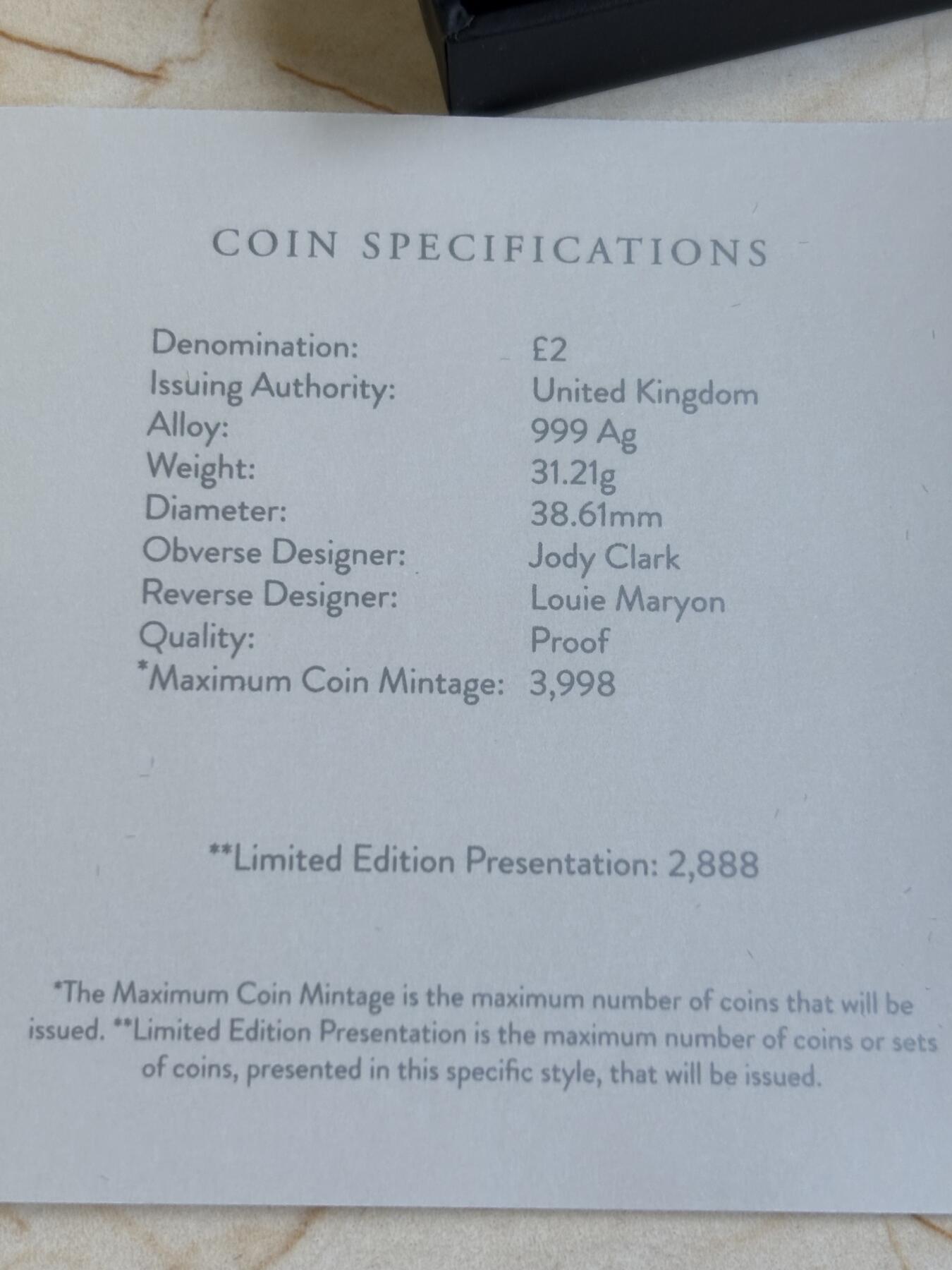 第184期拍卖 英国2023年中国生肖系列兔年1盎司精制纪念银币，999银，发行2888枚，有氧化