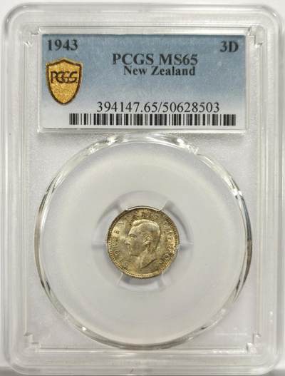 博洋堂世界钱币拍卖第150期（全场包邮） - PCGS MS65 英属新西兰1943年乔治六世3便士银币