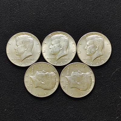【全场包邮】纯粹捡漏拍483场（免费代拍第20场） - 【批量】美国1966-1969年肯尼迪50分银币5枚一组
