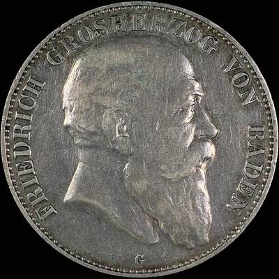 【雨安】【直播拍卖】【世界币章118期-裸币】2025-12-05 周五 19:30 保真 - [裸币德国] Germany 德国 帝国 巴登 5马克 弗里德里希一世 右侧 1903年