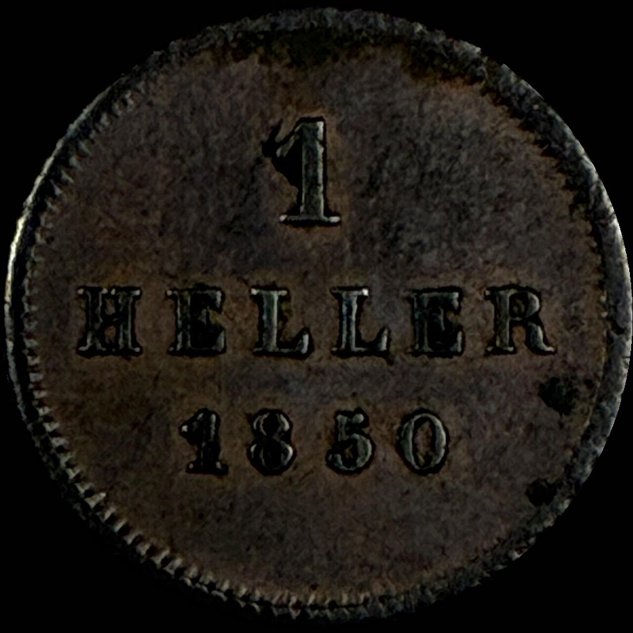 【雨安】【直播拍卖】【世界币章118期-裸币】2025-12-05 周五 19:30 保真 [裸币德国] Germany 德国 德意志 巴伐利亚 1赫勒 1850年