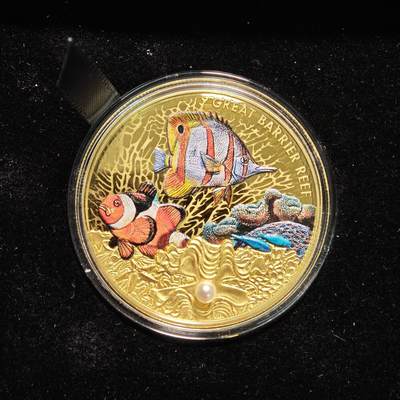 【德藏】世界币章拍卖第156期（拍品征集中~欢迎藏友联系） -  2020年 纽埃大堡礁100元镶嵌彩色精制纪念银币(1盎司) 99.99%金 原盒 带证书 品相一流