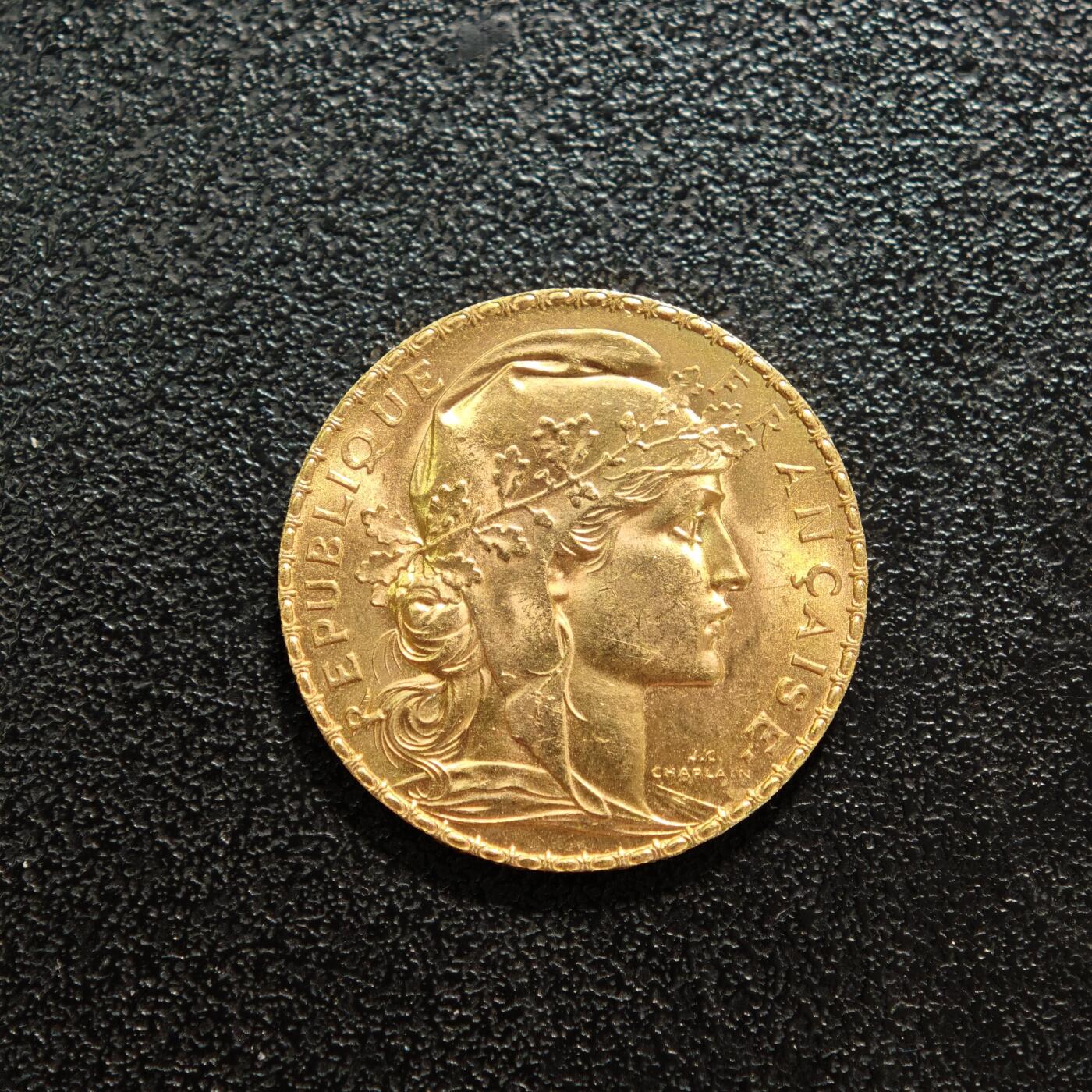 【德藏】世界币章拍卖第156期（拍品征集中~欢迎藏友联系） 1909年 法国第三共和国20法郎金币 900金 原光十足 直径约：21mm；重约：6.5g