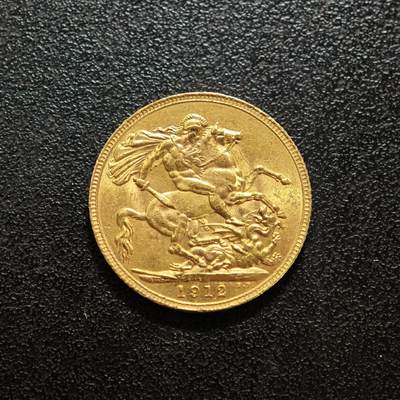 【德藏】世界币章拍卖第156期（拍品征集中~欢迎藏友联系） - 1912年 英国索维林金币 917金 原光十足 直径约：21.9mm；重约：8g