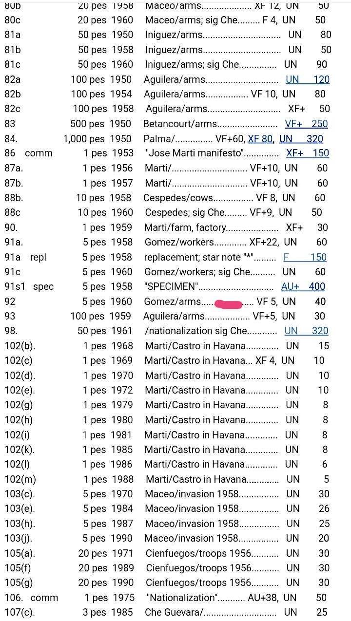 全新古巴1960年5比索靓品纸币5枚连号一组