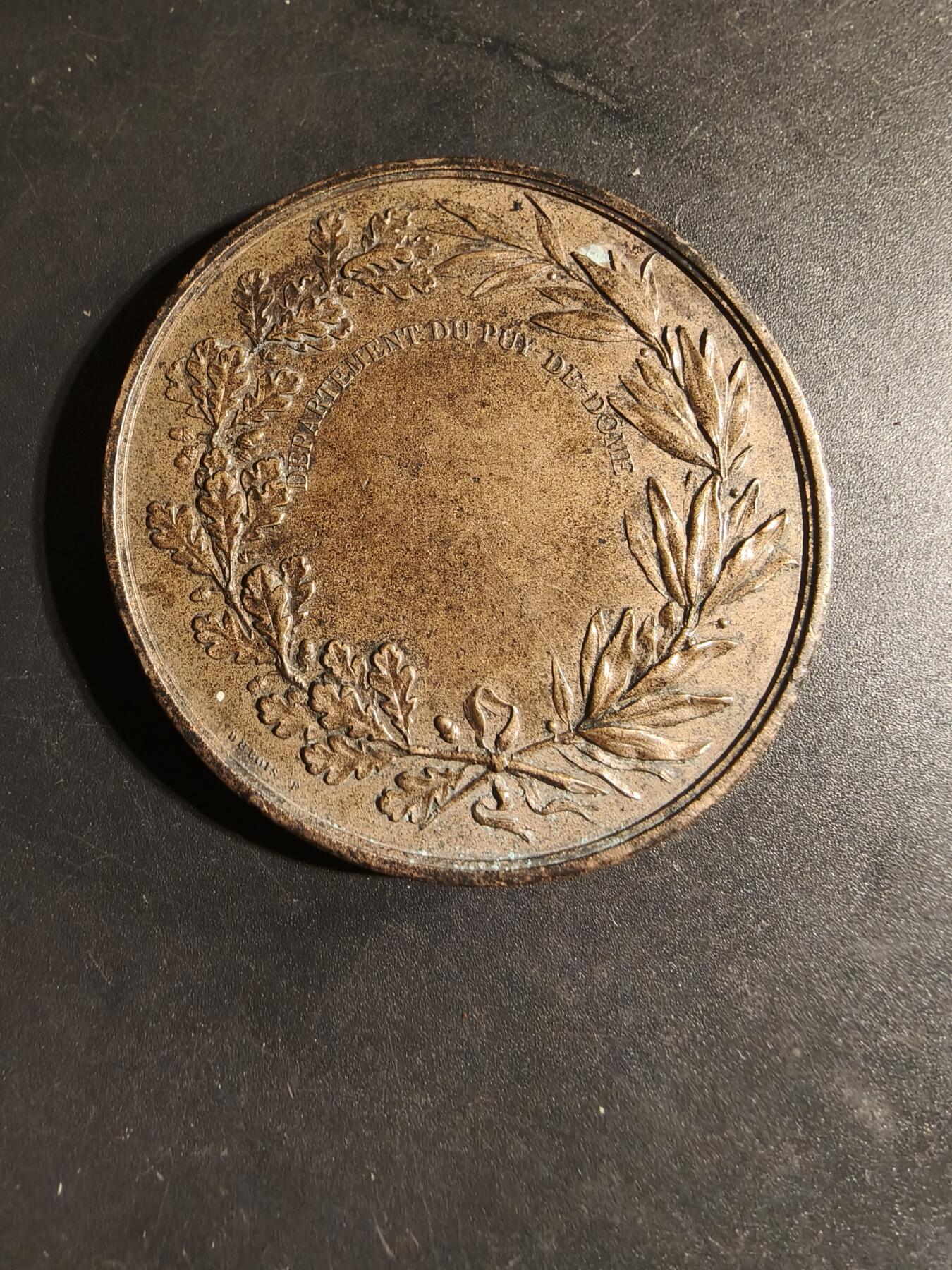 老王徽章第168期 法国查理十世时期多姆山省大铜章    光边原铸     直径50mm.   重量52.7g