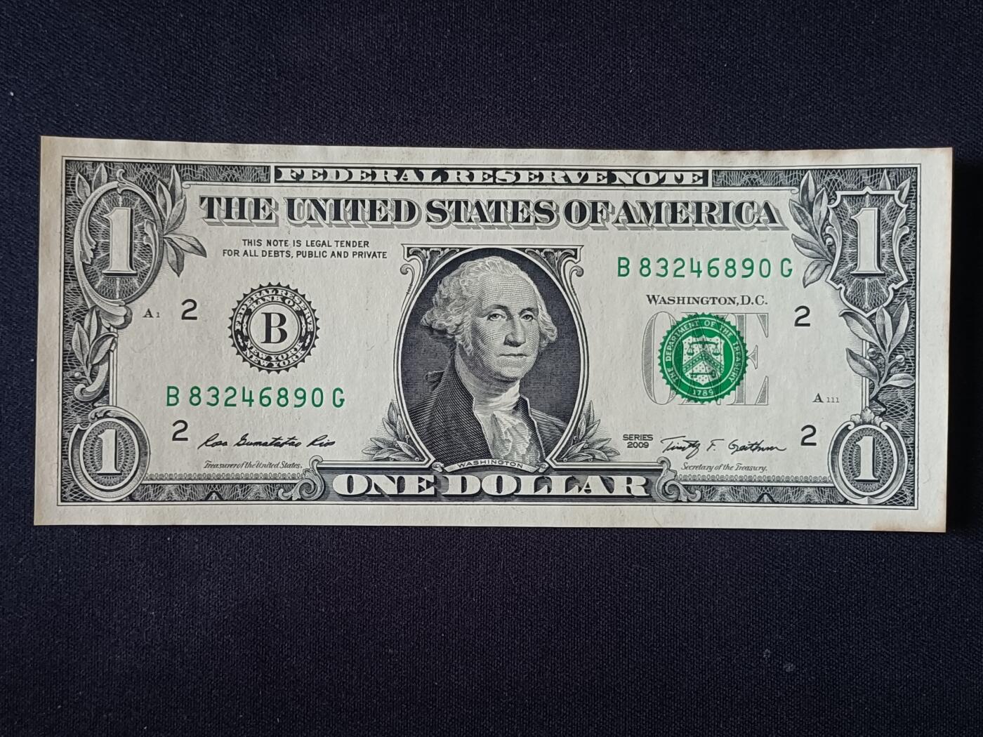 【游宝拍卖】乙巳蛇年92期 第四季首拍场  美国-1美元【SERIES-2009 B2纽约 近新品相AU】