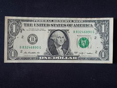 【游宝拍卖】乙巳蛇年92期 第四季首拍场  - 美国-1美元【SERIES-2009 B2纽约 近新品相AU】