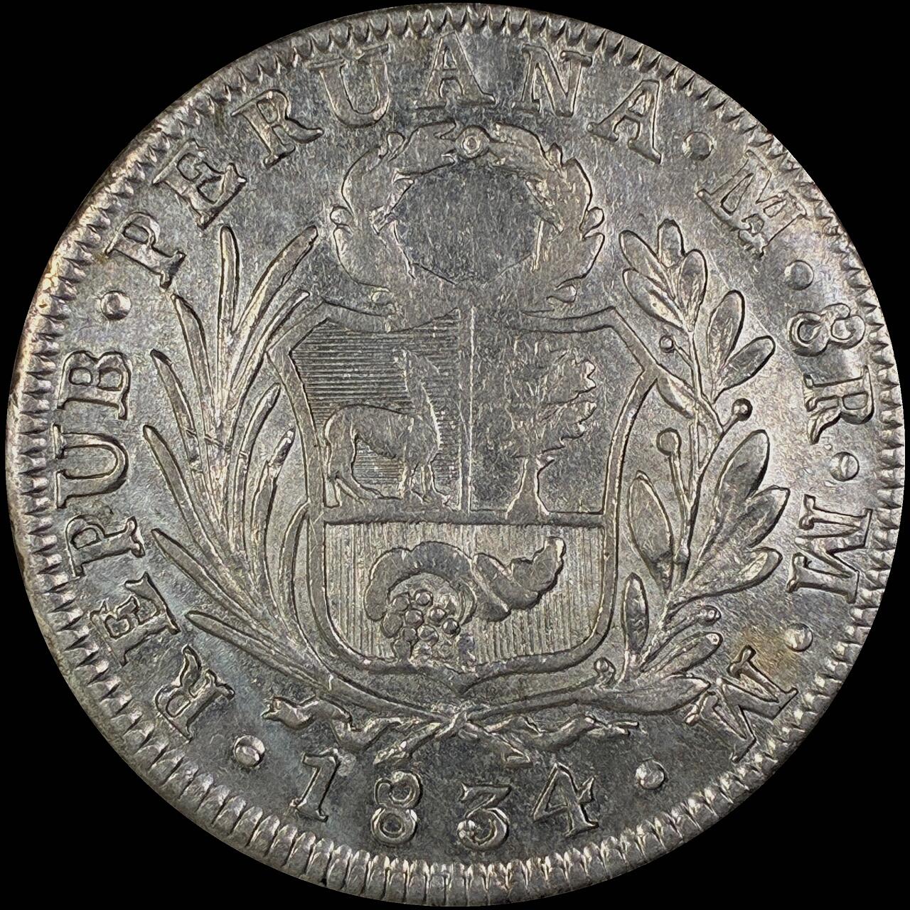 【雨安】【直播拍卖】【世界币章118期-裸币】2025-12-05 周五 19:30 保真 [裸币各国] Peru 秘鲁 8里亚尔 1834年