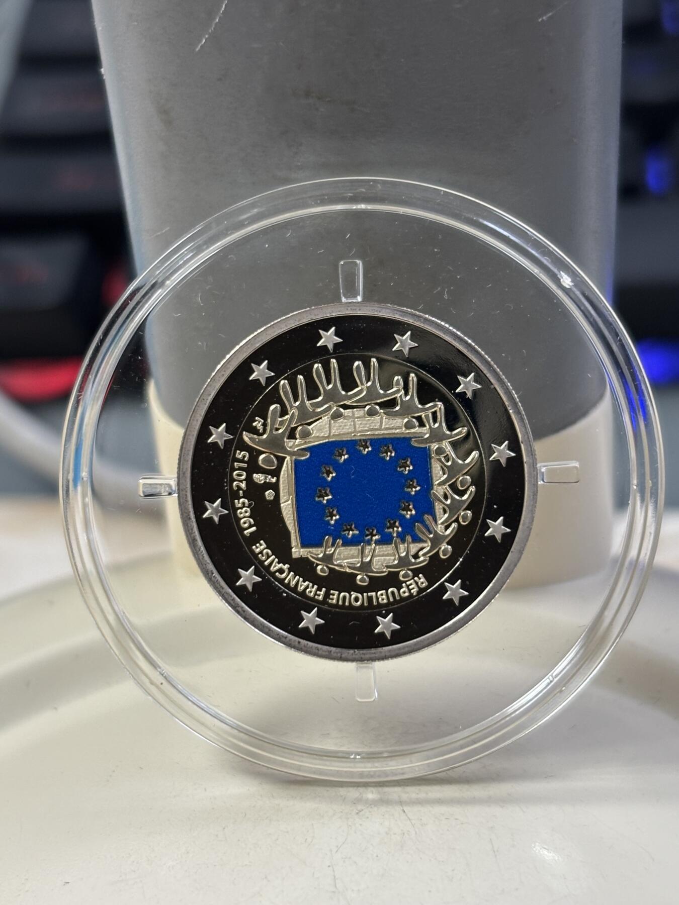 第184期拍卖 法国2015年欧盟旗帜30周年2欧精制双金属纪念币，发行10000枚