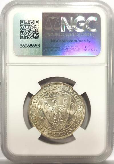 博洋堂世界钱币拍卖第150期（全场包邮） NGC MS64 德国魏玛1931年马格堡3马克银币，淡淡的金色，底板丝滑，状态非常好，稀少的品种。