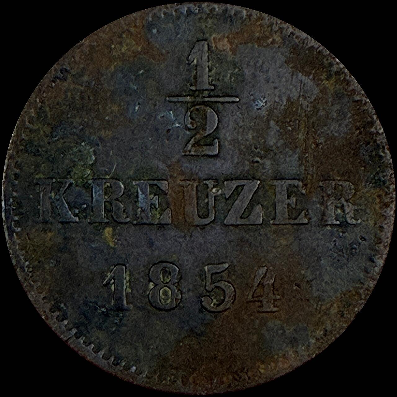 【雨安】【直播拍卖】【世界币章118期-裸币】2025-12-05 周五 19:30 保真 [裸币德国] Germany 德国 德意志 巴伐利亚 1/2克鲁泽 1854年