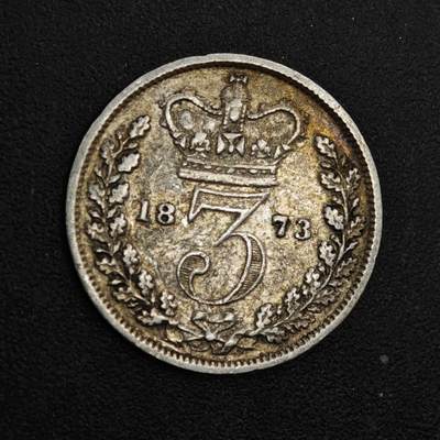 【淘币小摊】实时拍第八百一十八拍   散币小银币场   满百包邮可预留二周 每周一统一发货   - 英国1873年维多利亚3便士银币