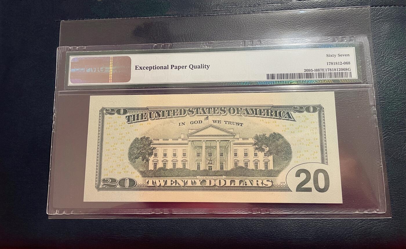 PMG67EPQ美国09年20元纸币 千位号1777 狮头豹尾 数三 圣路易斯版