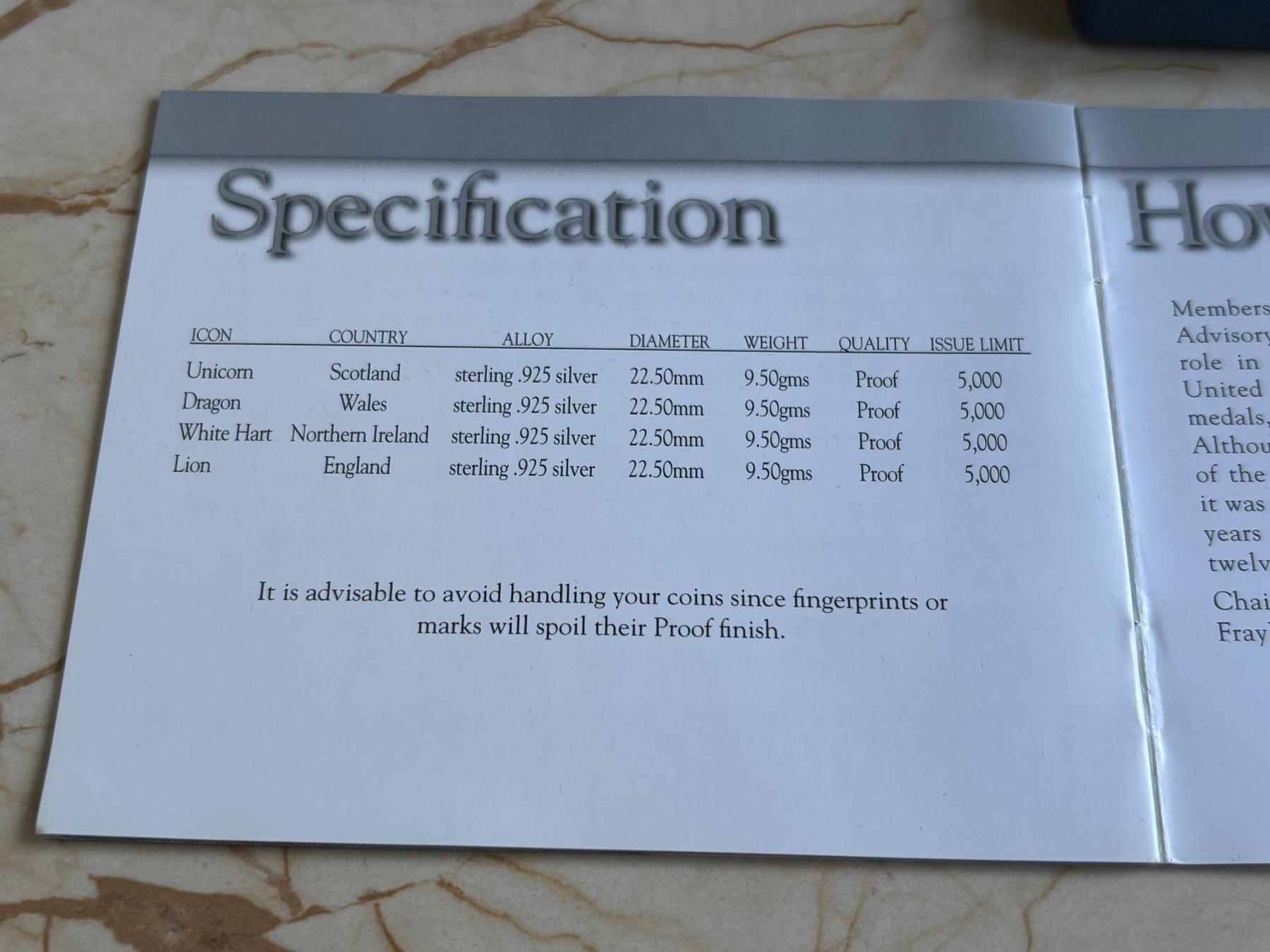 第184期拍卖 英国2004年皇室神兽1英镑精制纪念银币4枚全套，925银，发行5000套
