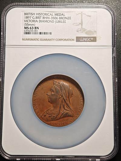 【德藏】世界币章拍卖第156期（拍品征集中~欢迎藏友联系） - 1897年 英国维多利亚女王登基60周年55mm纪念大铜章 NGC MS63BN 状态极佳