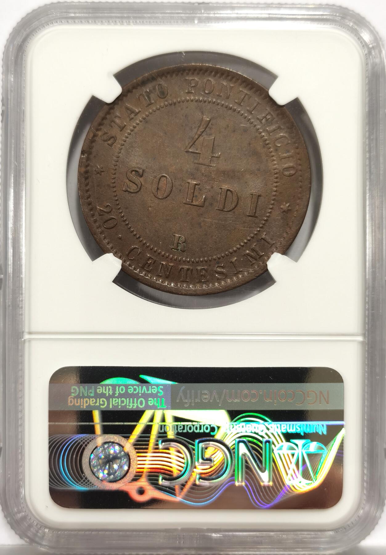 博洋堂世界钱币拍卖第150期（全场包邮） NGC MS63BN 意大利教皇国1969年4Sol大铜币，仅有1枚更高分