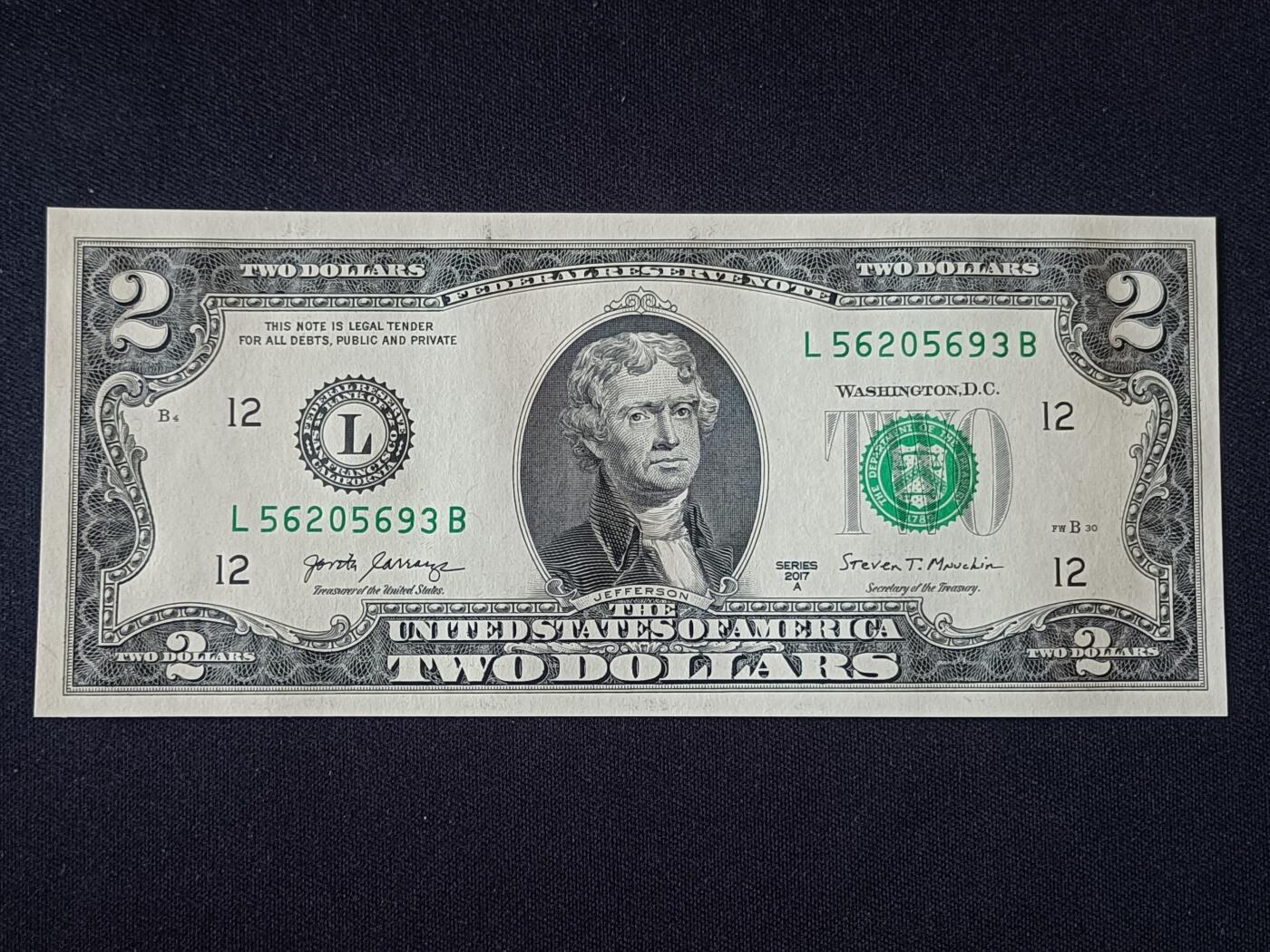 【游宝拍卖】乙巳蛇年92期 第四季首拍场  美国-2美元【SERIES-2017A 全新UNC】