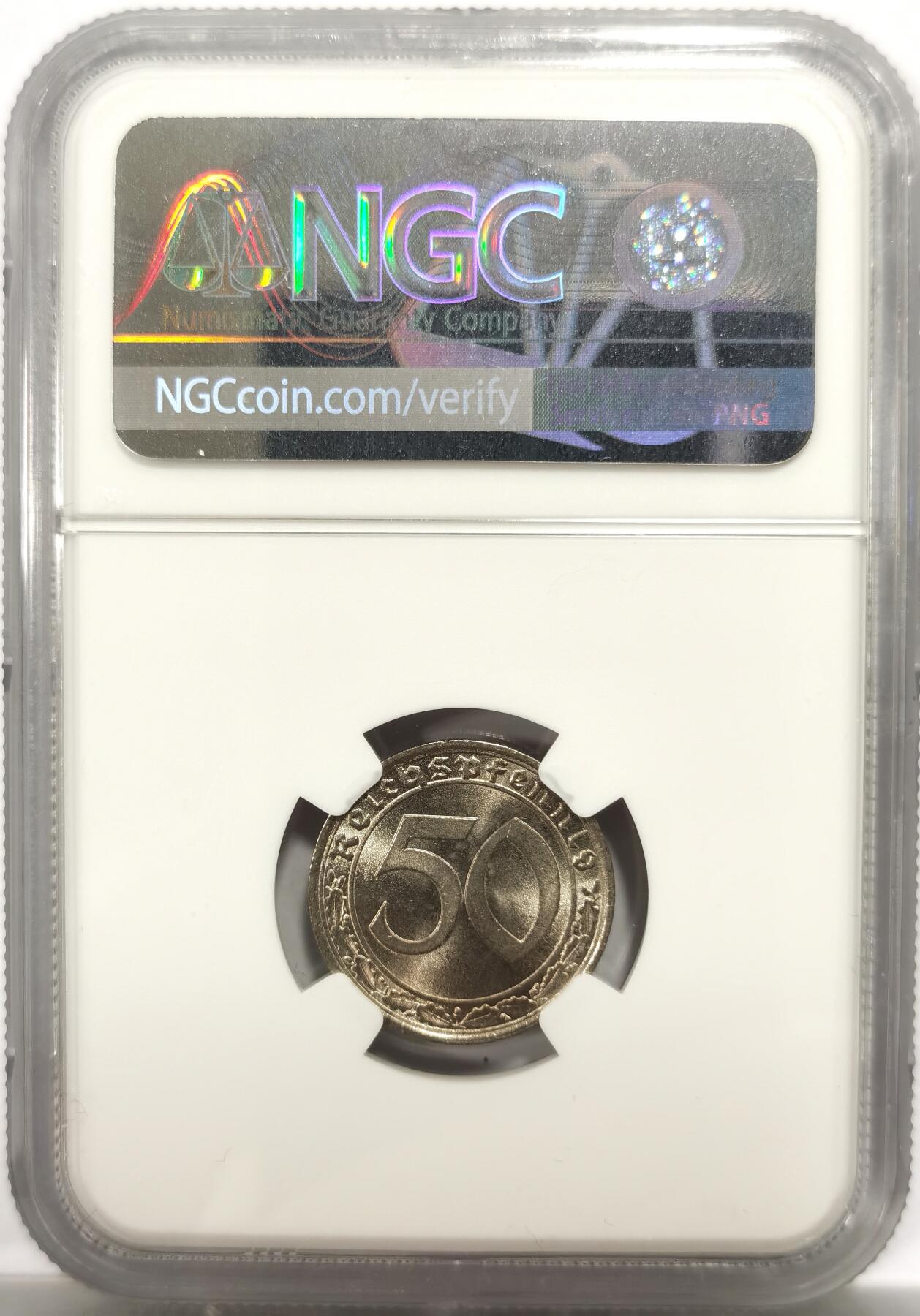 博洋堂世界钱币拍卖第150期（全场包邮） NGC MS65 德国1939年A版50芬尼坦克币，顶级高分，镜面GEM状态，名誉品种，麦稀奇此前只拍过两枚65分的，难得一遇