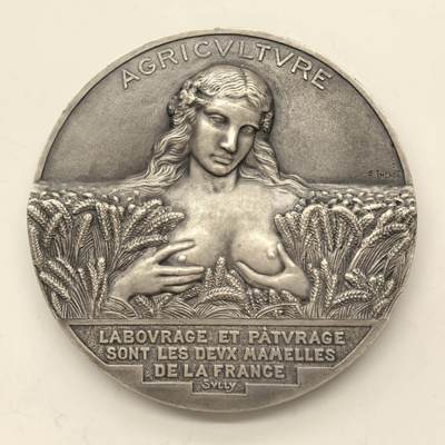 博洋堂世界钱币拍卖第150期（全场包邮） - 法国 原铸原盒 铜镀银 农业协会章 经典模奈 养育着大地
