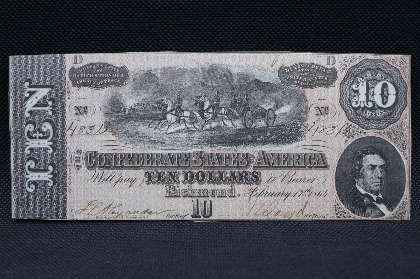 【淘币小摊】限时拍第八百二十一拍  纸币场  满百包邮可预留两周  周一统一发货   美国1864年内战时期10美金纸币【有折】