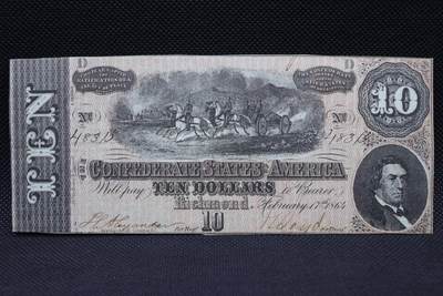 【淘币小摊】限时拍第八百二十一拍  纸币场  满百包邮可预留两周  周一统一发货  -  美国1864年内战时期10美金纸币【有折】