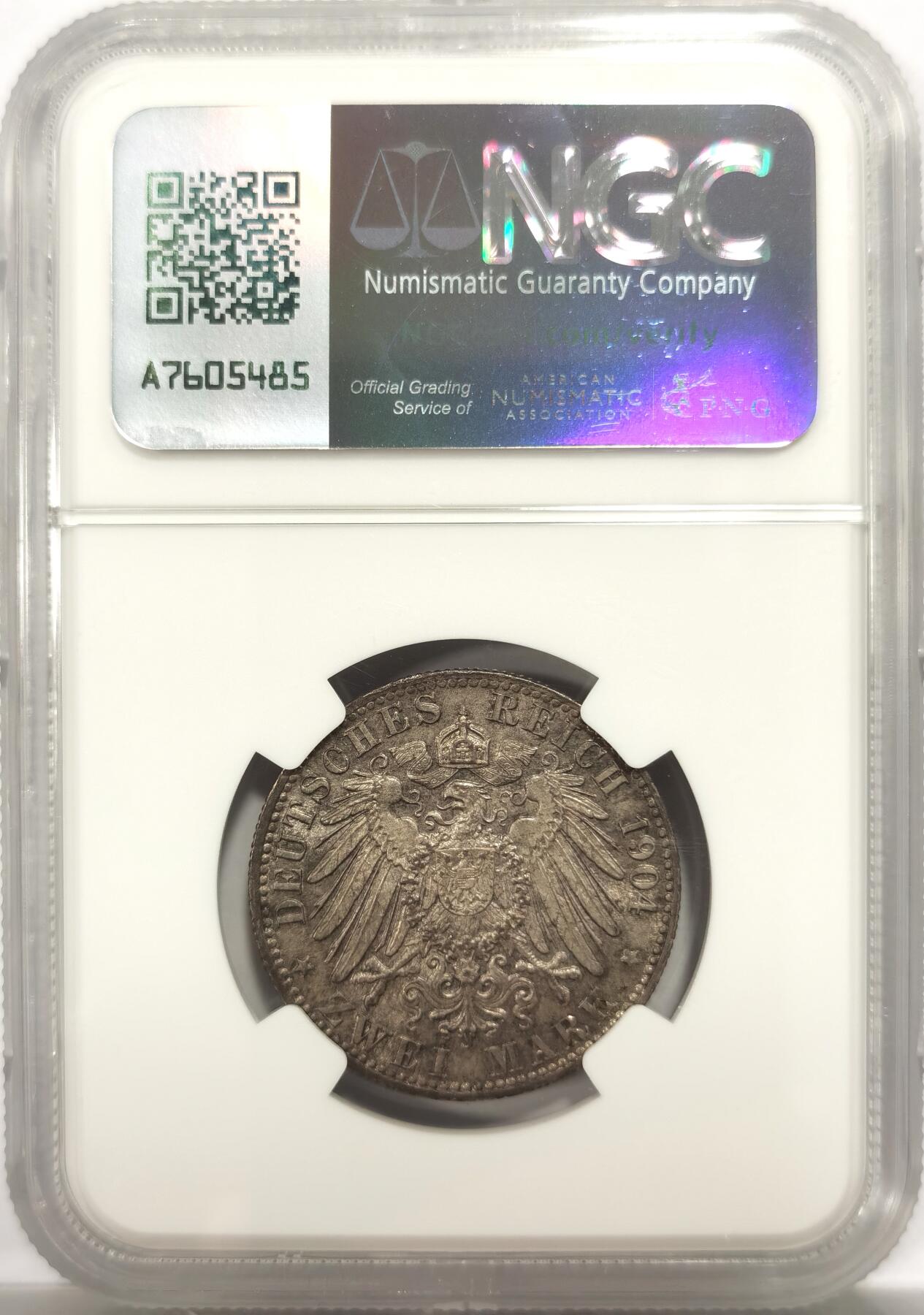 博洋堂世界钱币拍卖第150期（全场包邮） NGC MS64 德国1904年不莱梅自由市2马克银币，经典咖啡包浆