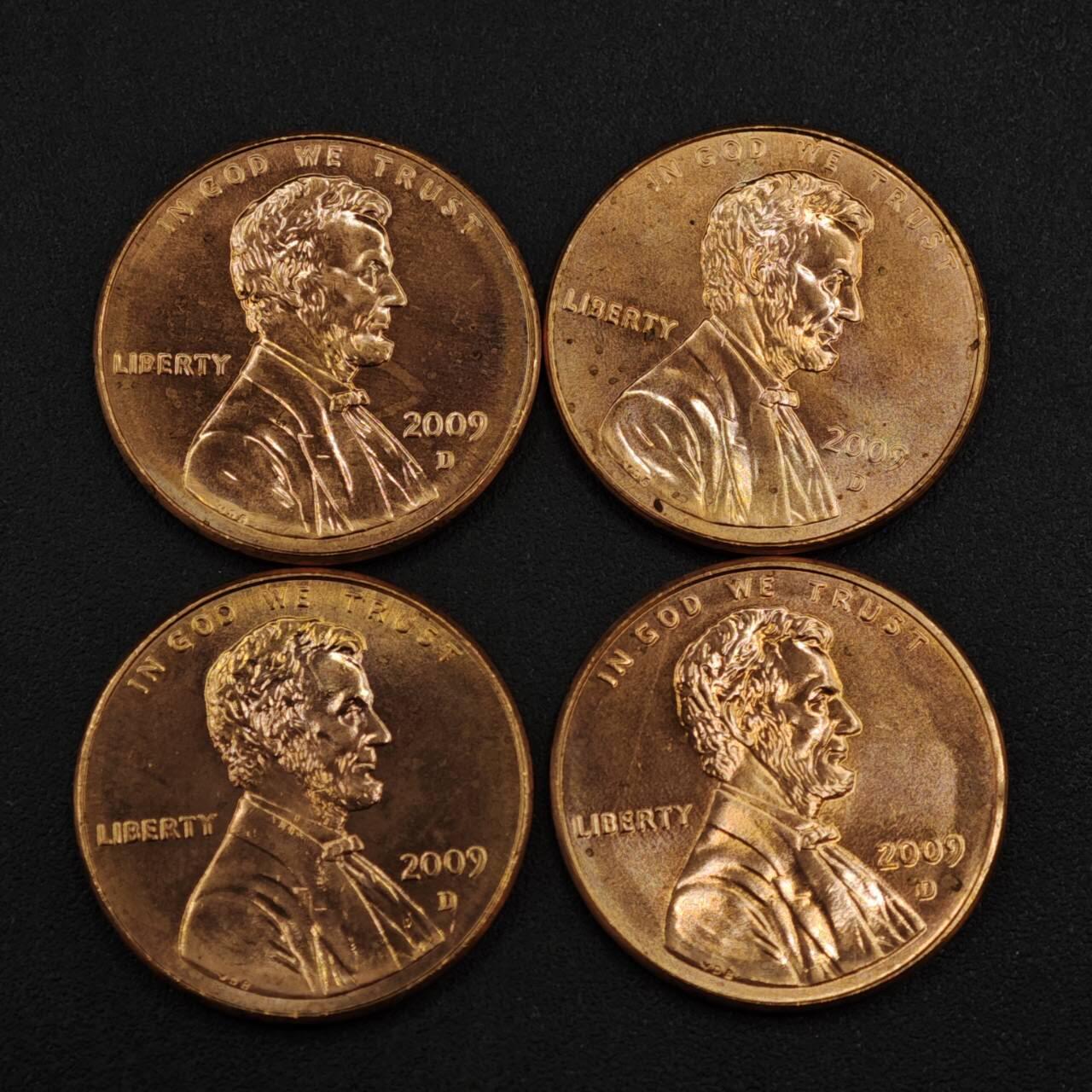 【淘币小摊】实时拍第八百一十八拍   散币小银币场   满百包邮可预留二周 每周一统一发货   美国2009年林肯1分纪念币4枚套