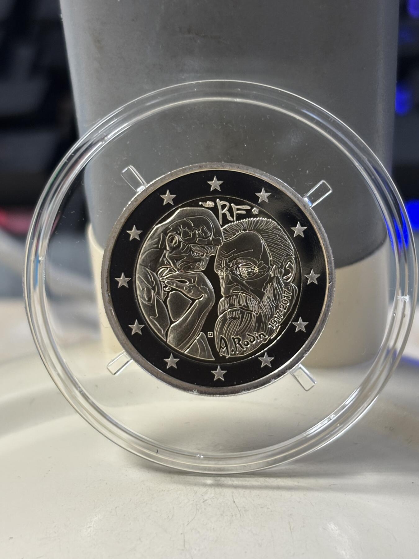 第184期拍卖 法国2017年雕塑家罗丹逝世2欧元精制双金属纪念币，发行10000枚