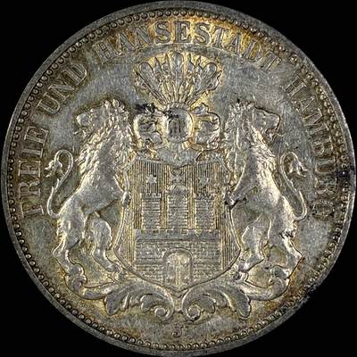 【雨安】【直播拍卖】【世界币章118期-裸币】2025-12-05 周五 19:30 保真 - [裸币德国] Germany 德国 帝国 汉堡 3马克 1911年