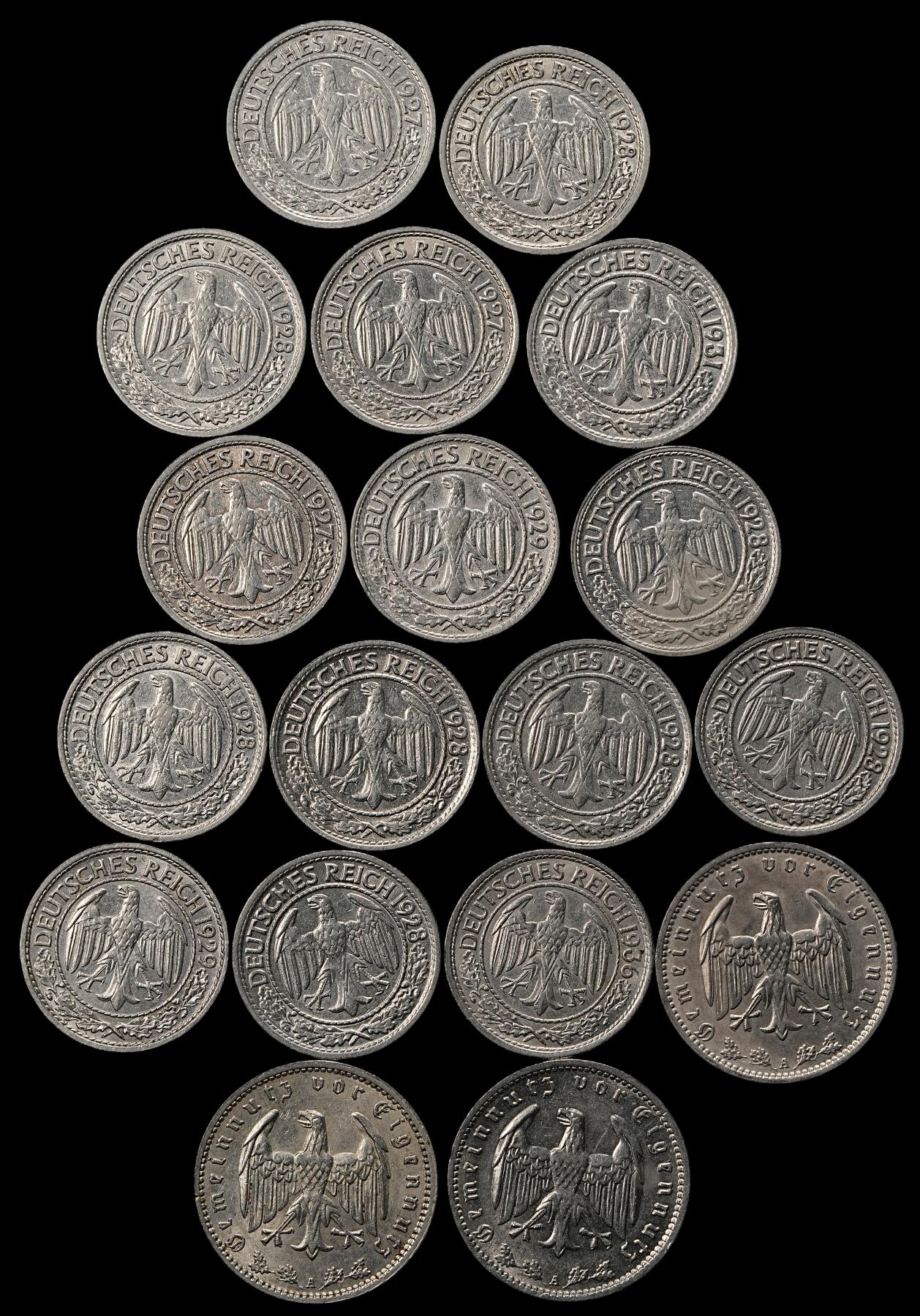 修遠堂世界钱币第九十六期 德国50芬尼，1马克一组