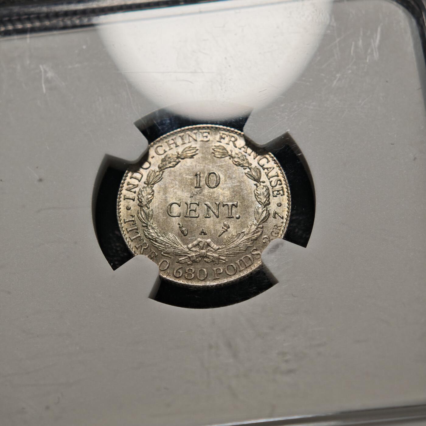 【德藏】世界币章拍卖第156期（拍品征集中~欢迎藏友联系） 1922年 法属印度支那坐洋10分银币 NGC MS63 淡黄油包浆 原光十足