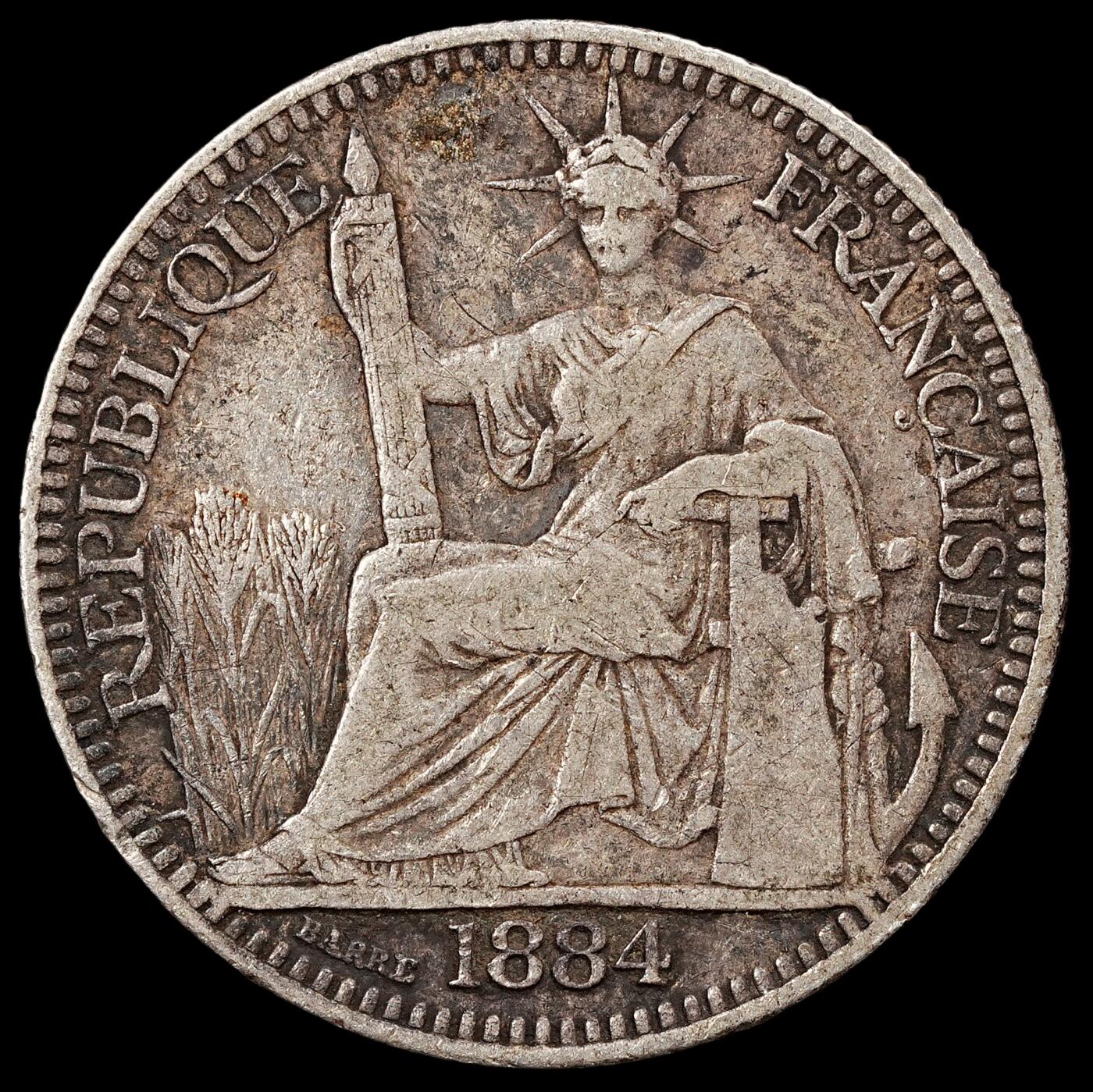 修遠堂世界钱币第九十六期 1884年法属交趾支那坐人10分银币 第九十四期拍品，被鸽子重拍