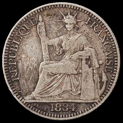 修遠堂世界钱币第九十六期 - 1884年法属交趾支那坐人10分银币 第九十四期拍品，被鸽子重拍