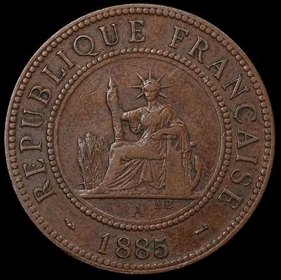 修遠堂世界钱币第九十六期 - 1885年法属交趾支那百分之一铜币 少见的年份 第九十四期拍品，被鸽子重拍