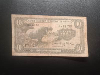 2025十二月第一期，总206期 - 【夜】比属刚果1960年10法郎流通品相，河马呲牙，少见品种