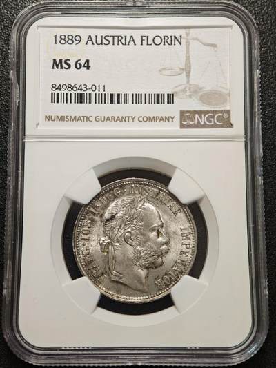 【德藏】世界币章拍卖第156期（拍品征集中~欢迎藏友联系） - 1889年 奥地利约瑟夫一世1弗洛林银币 NGC MS64 亚军分 淡彩包浆 原光可见