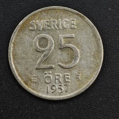 【淘币小摊】实时拍第八百一十八拍   散币小银币场   满百包邮可预留二周 每周一统一发货   - 瑞典1957年25欧尔银币