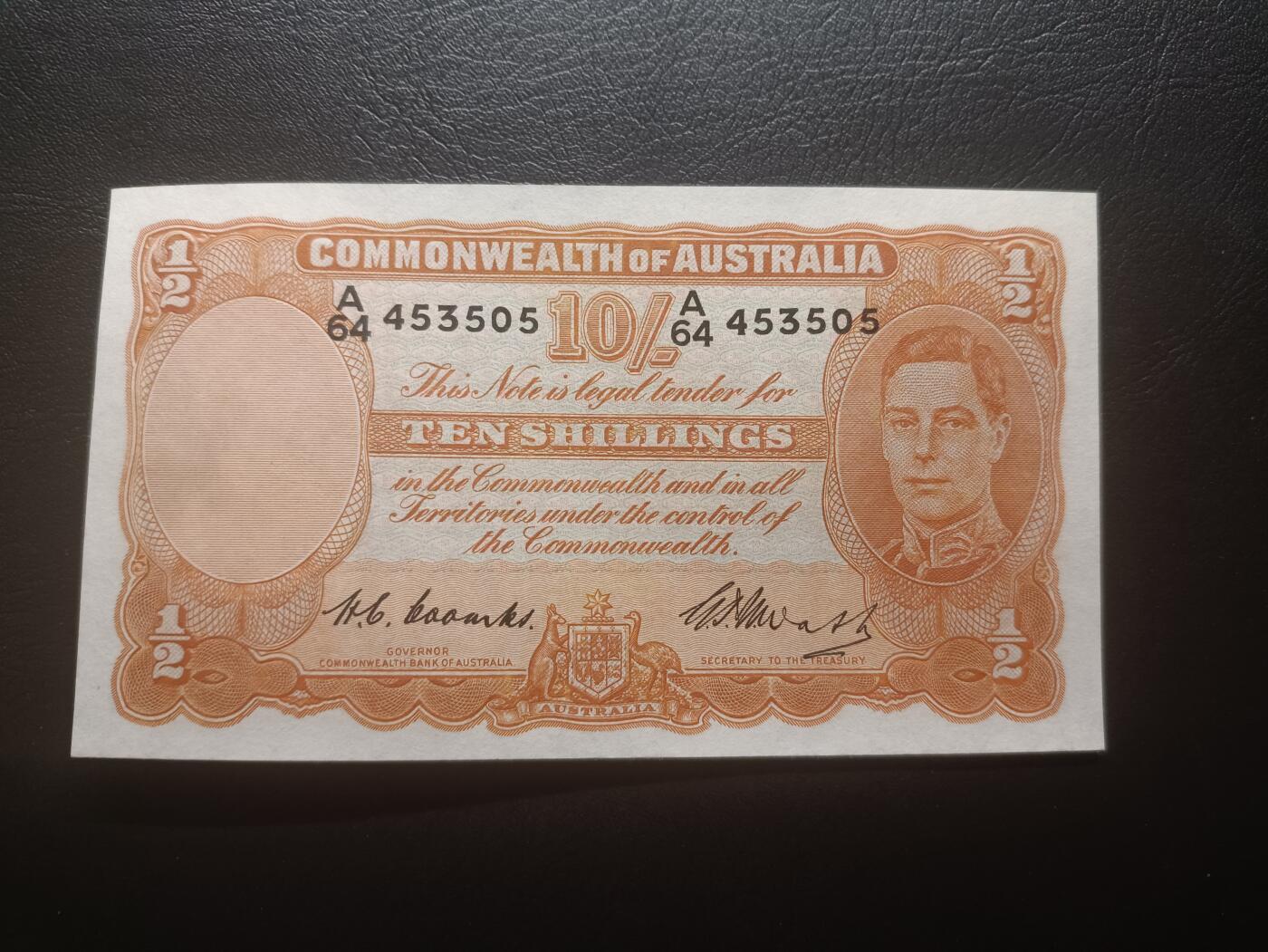 2025十二月第一期，总206期 澳大利亚1949年10先令AUNC，乔治六世国王和工匠浮雕，中期签名