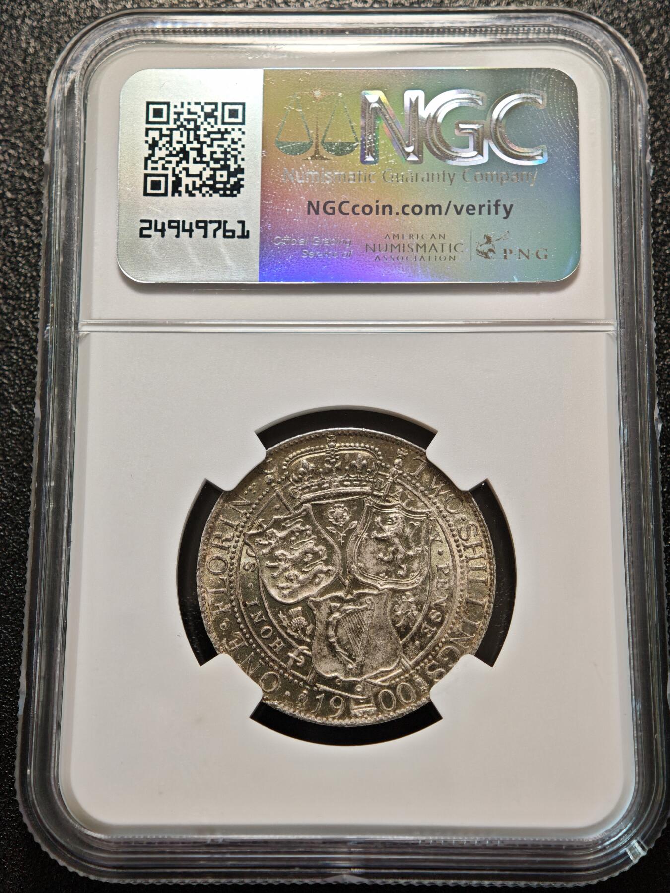 【德藏】世界币章拍卖第156期（拍品征集中~欢迎藏友联系） 1900年 英国维多利亚女王1弗洛林银币 NGC MS62 环彩淡包浆 原光十足 状态极佳