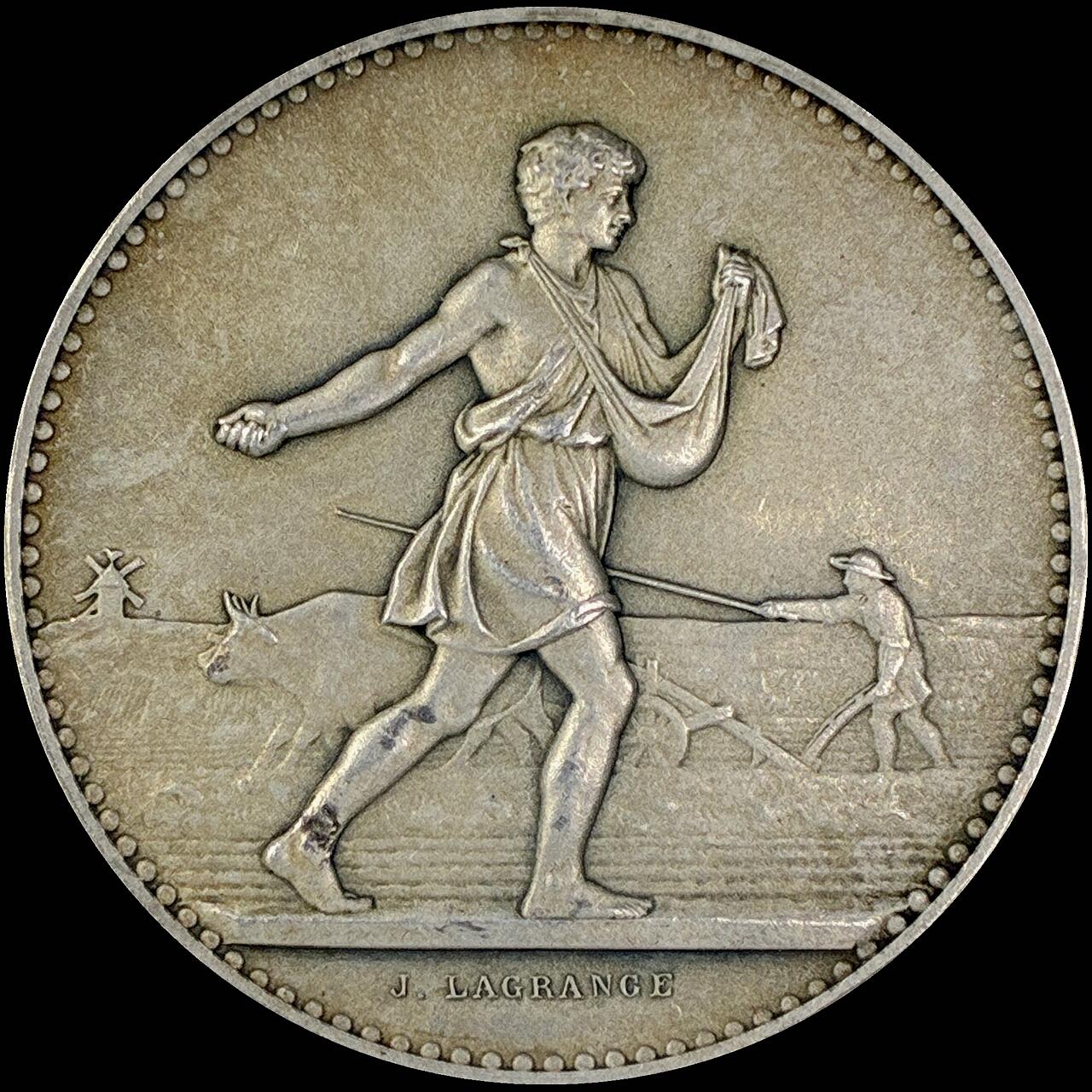 【雨安】【直播拍卖】【世界币章118期-裸币】2025-12-05 周五 19:30 保真 [章] France 章 法国 19世纪 农业播种 银章 23.5克, 36mm