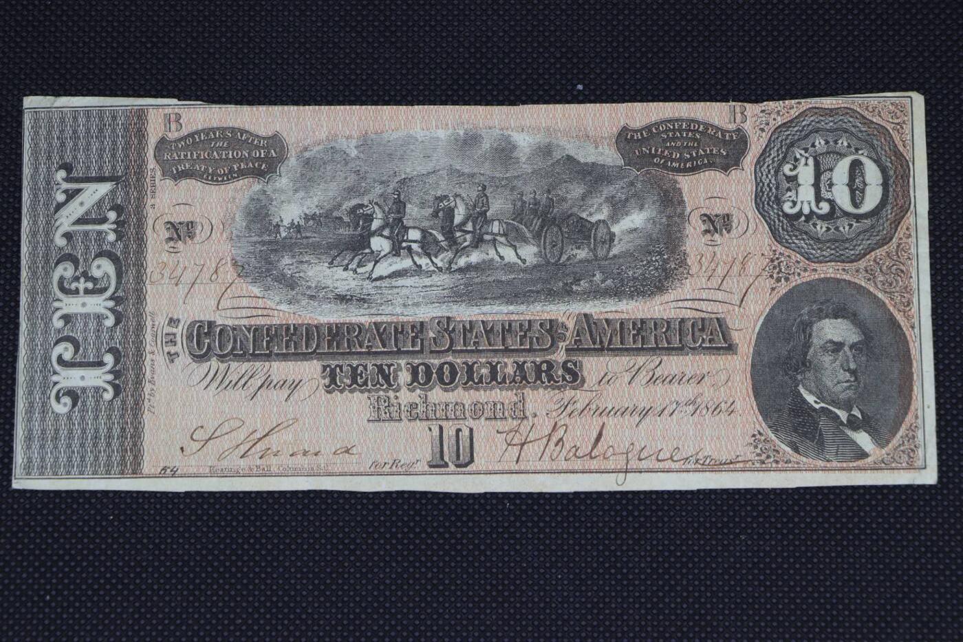 【淘币小摊】限时拍第八百二十一拍  纸币场  满百包邮可预留两周  周一统一发货    美国1864年内战时期10美金纸币【有折】