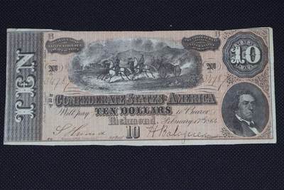 【淘币小摊】限时拍第八百二十一拍  纸币场  满百包邮可预留两周  周一统一发货  -   美国1864年内战时期10美金纸币【有折】