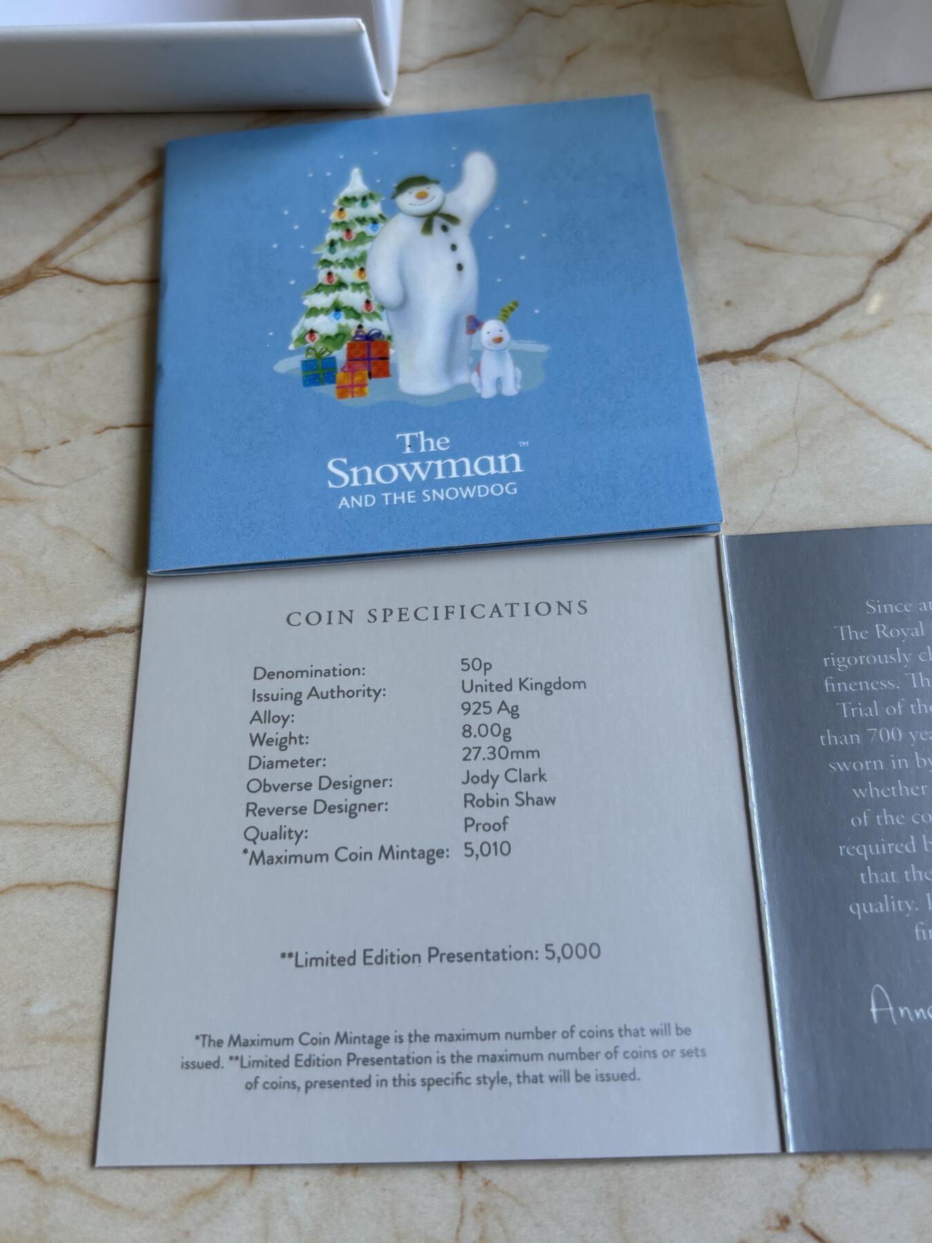 第184期拍卖 英国2022年发行雪人与雪犬50便士彩色纪念银币，925银，发行5000枚
